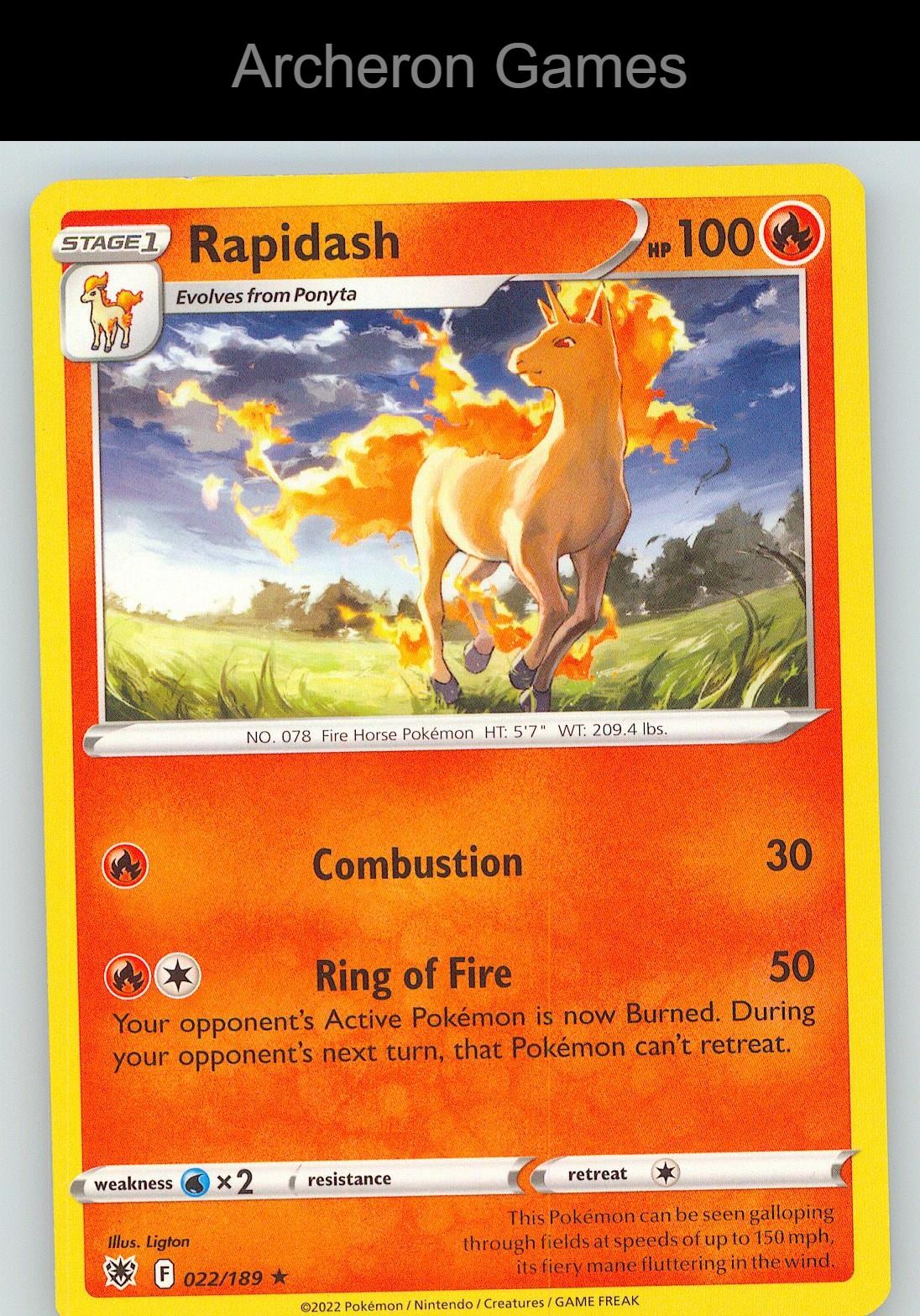 Pokemon Card Rapidash ASR 022/189 R Astral Radiance