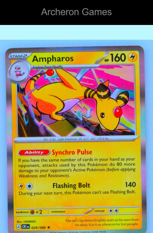 Pokemon Card Ampharos ME04 029/086 R Chaos Rising Holo