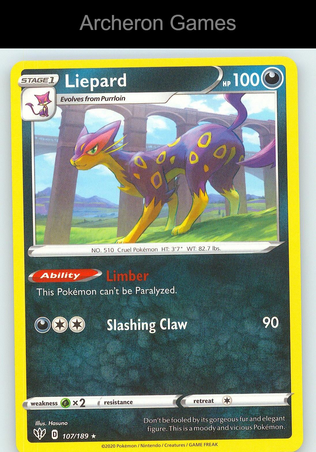 Pokemon Card Liepard DAA 107/189 R Darkness Ablaze