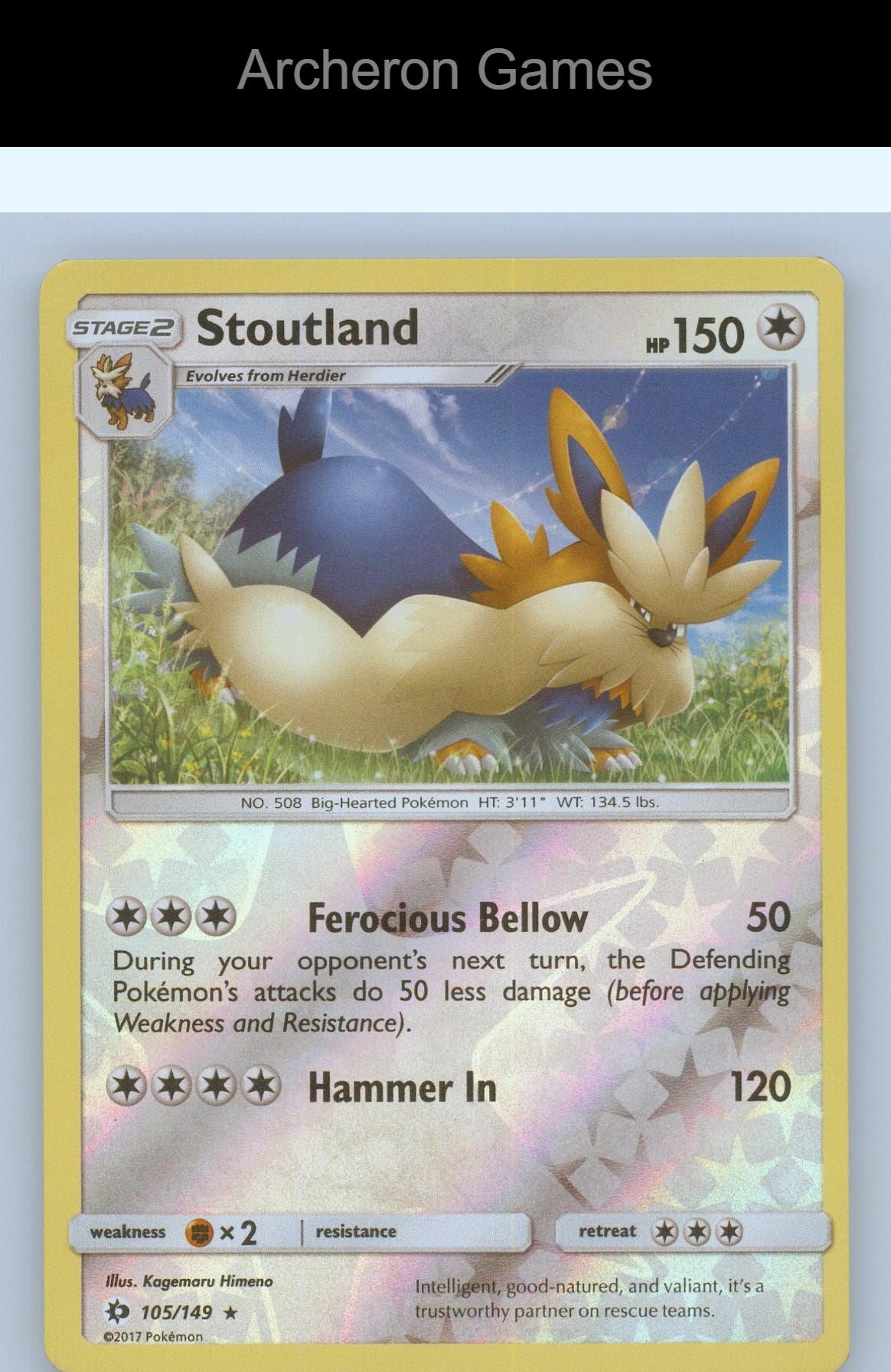 Pokemon Card Stoutland SM01 105/149 R SM Base Set Reverse Holo