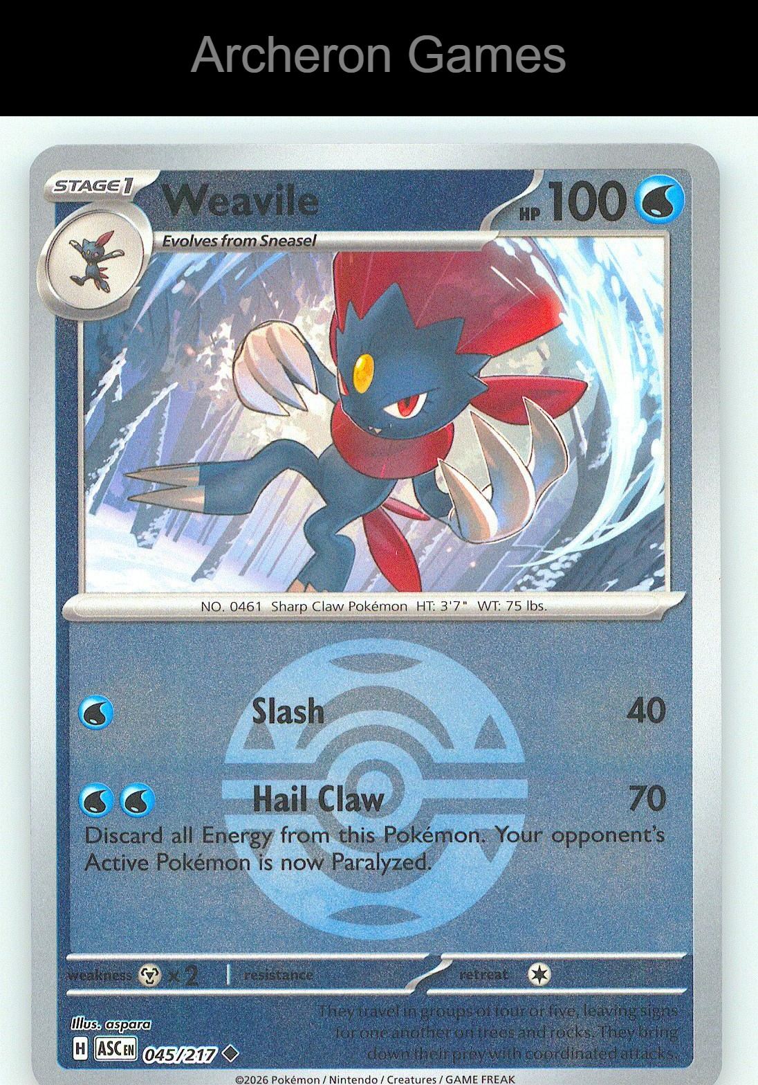 Pokemon Card Weavile (Dusk Ball) ASC 045/217 UC Ascended Heroes Reverse Holo