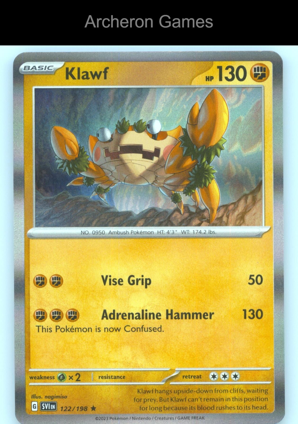 Pokemon Card Klawf SVI 122/198 R Scarlet & Violet Holo