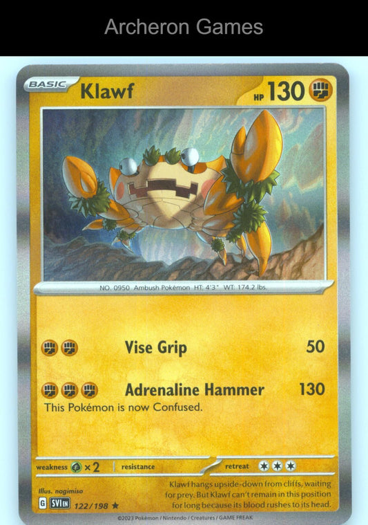 Pokemon Card Klawf SVI 122/198 R Scarlet & Violet Holo