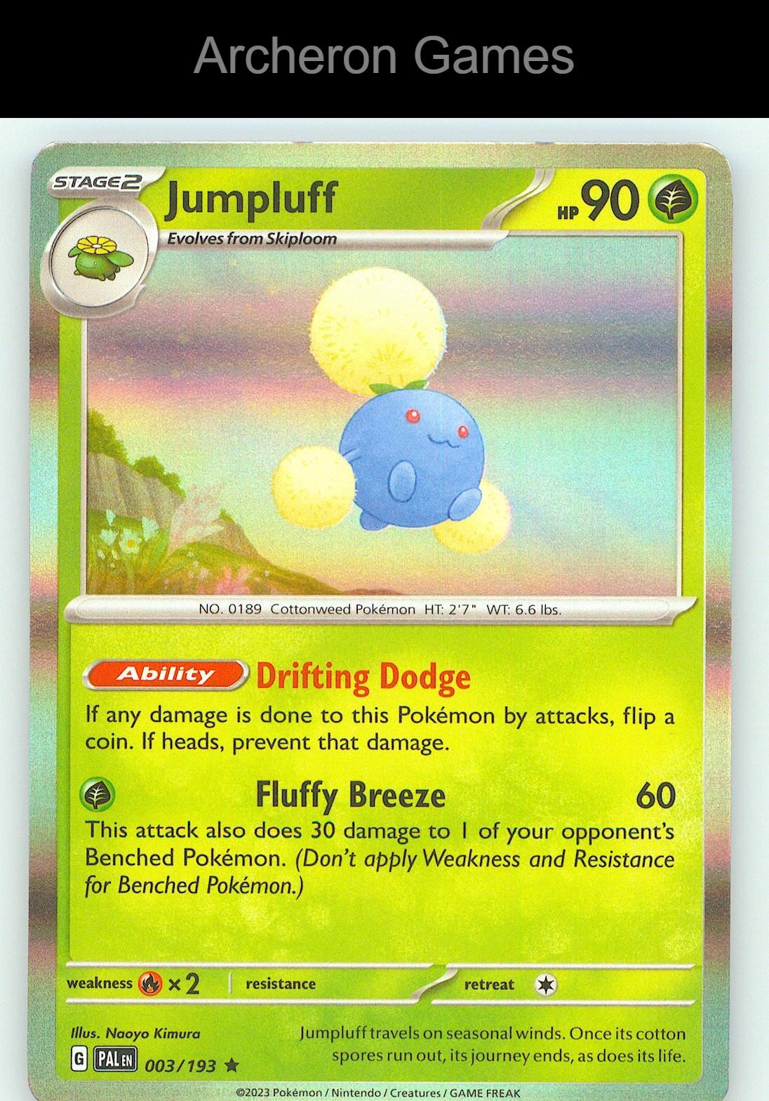 Pokemon Card Jumpluff PAL 003/193 R Paldea Evolved Holo