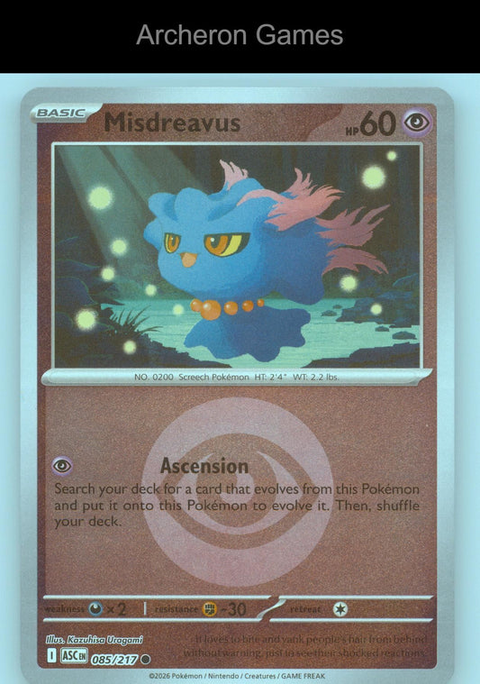 Pokemon Card Misdreavus (Energy Symbol Pattern) ASC 085/217  Reverse Holo