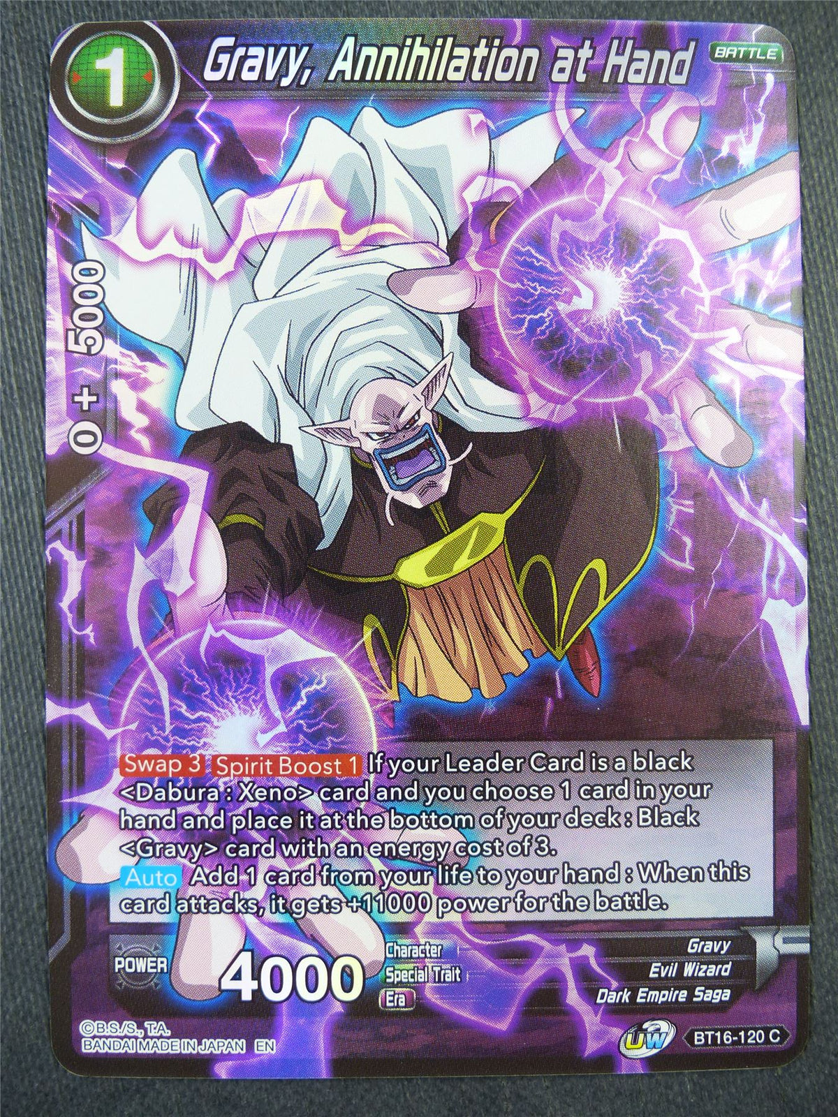 Gravy Annihilation at Hand BT16 Foil - Dragon Bal Super Card #8Y6
