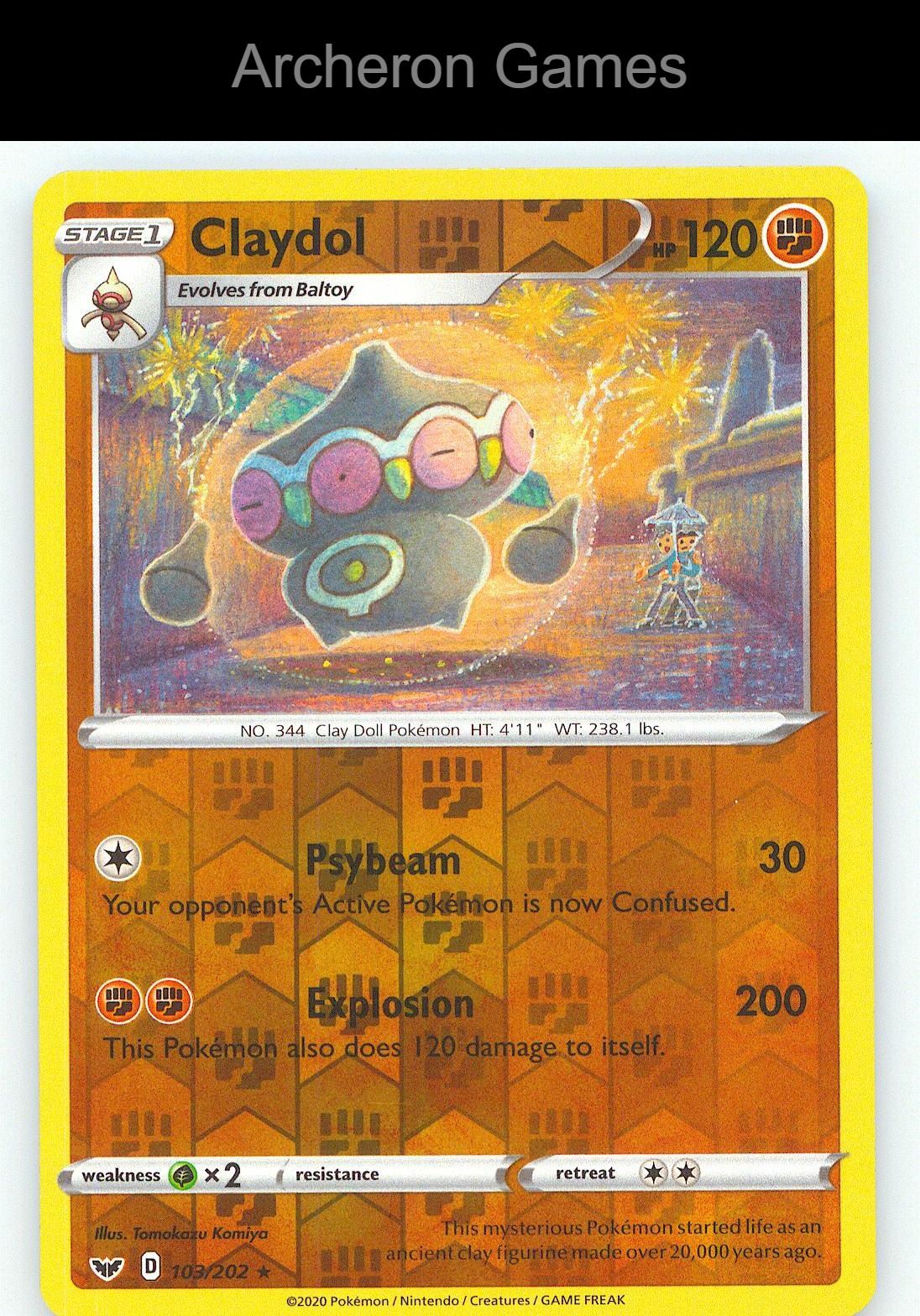 Pokemon Card Claydol SSH 103/202 R Sword & Shield Reverse Holo