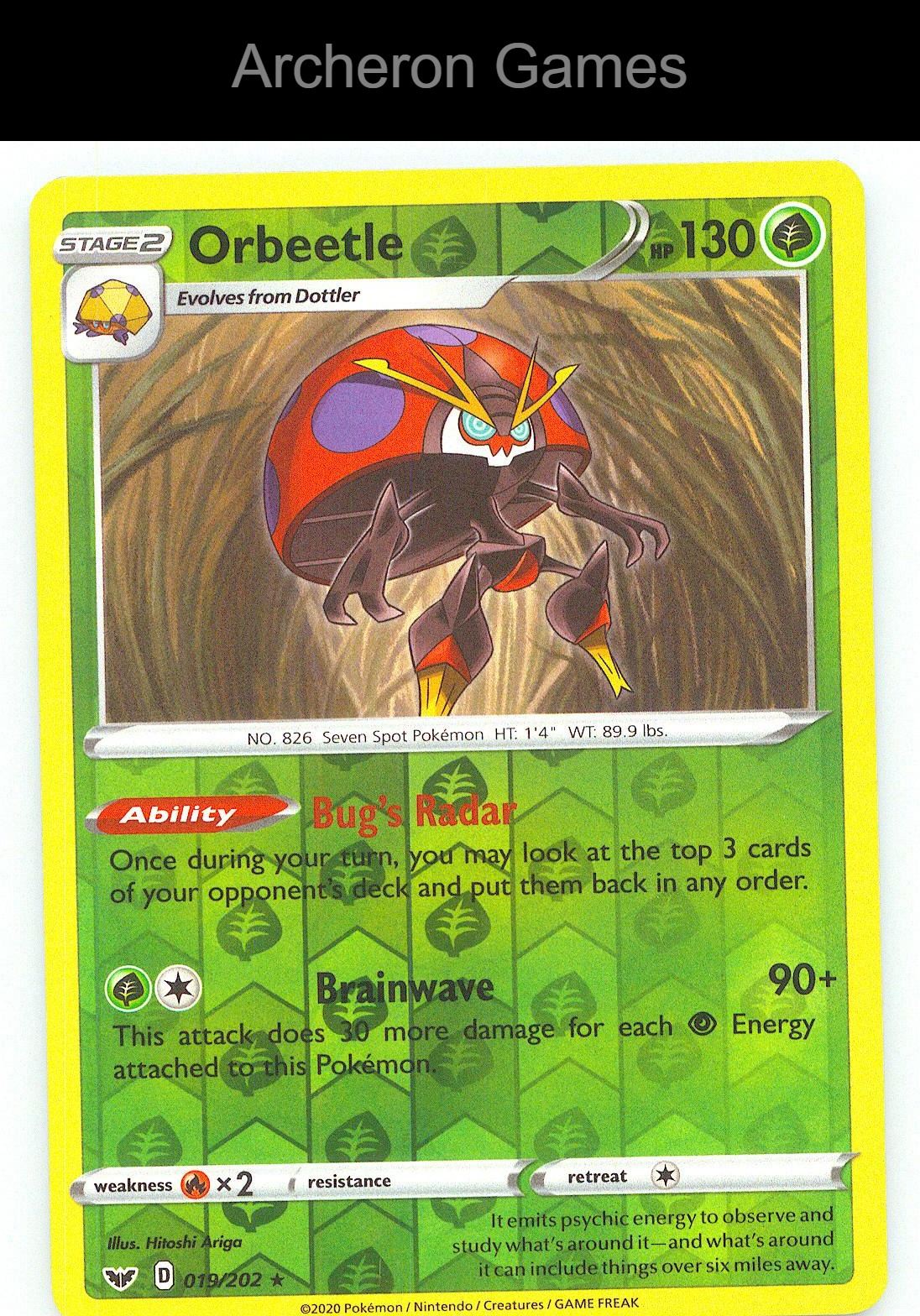 Pokemon Card Orbeetle SSH 019/202 R Sword & Shield Reverse Holo