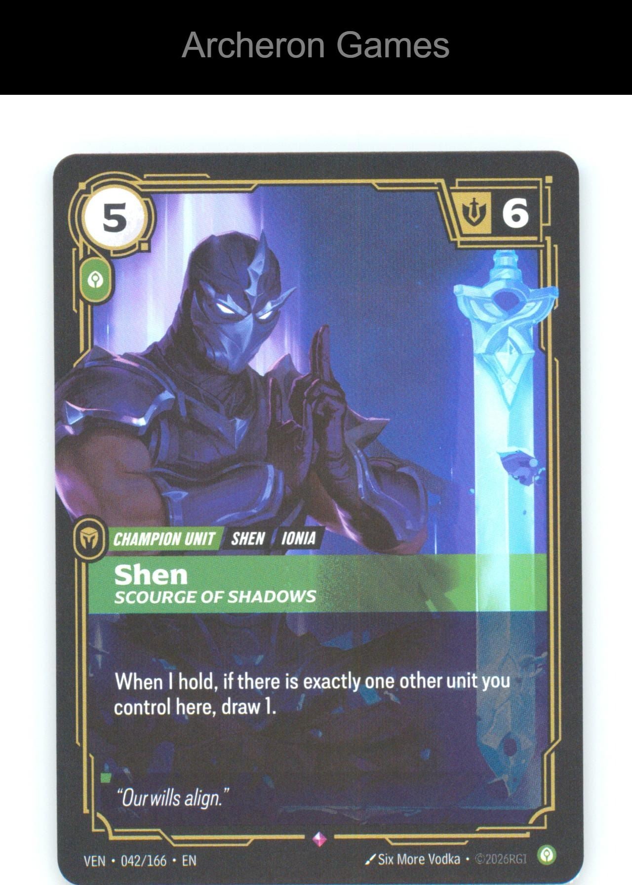 Shen - Scourge of Shadows VEN 042/166 R Vendetta Riftbound Card Foil