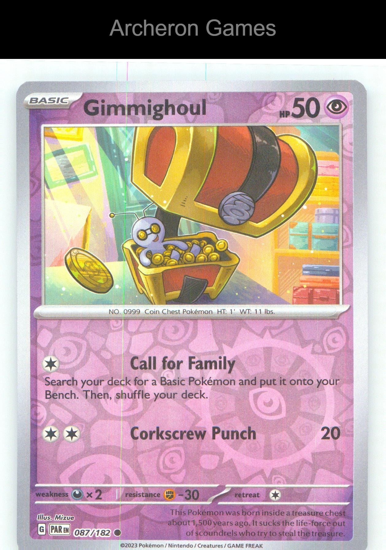 Pokemon Card Gimmighoul PAR 087/182 C Paradox Rift Reverse Holo