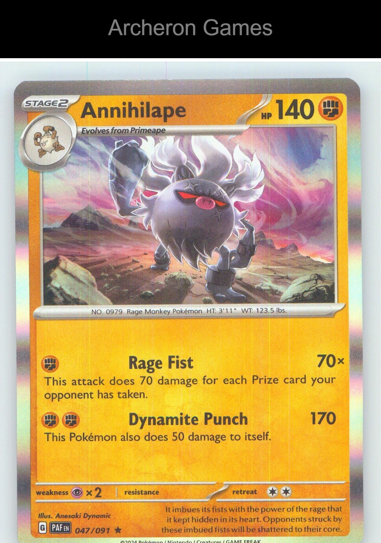 Pokemon Card Annihilape PAF 047/091 R Paldean Fates Holo