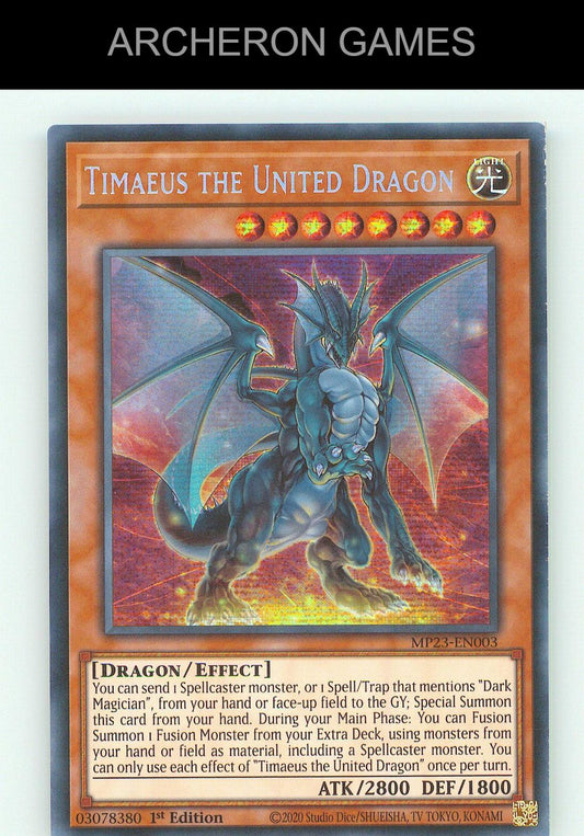 Timaeus the United Dragon SEC YUGIOH Card