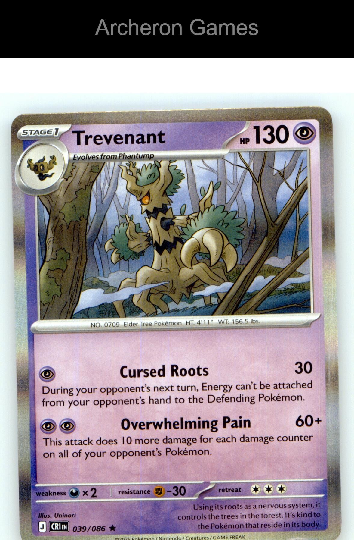 Pokemon Card Trevenant ME04 039/086 HOLO R Chaos Rising
