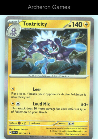 Pokemon Card Toxtricity OBF 072/197 R Obsidian Flames Holo
