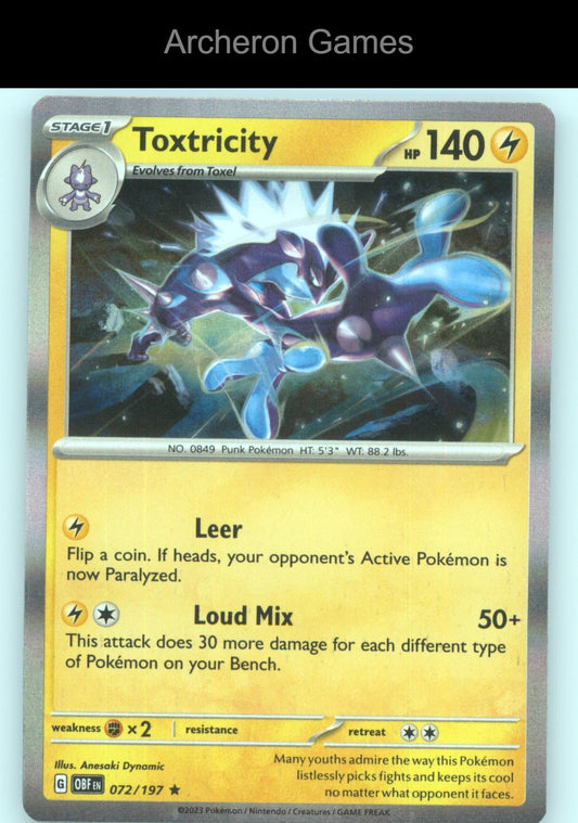 Pokemon Card Toxtricity OBF 072/197 R Obsidian Flames Holo
