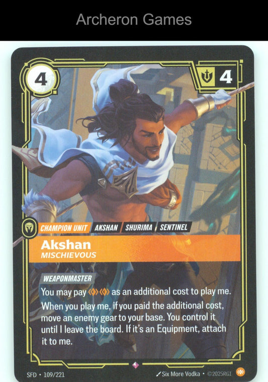 Akshan - Mischievous SFD 109/221 R  Card Spiritforged