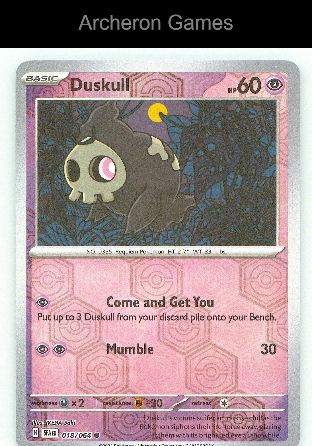 Pokemon Card Duskull SFA 018/064 C Shrouded Fable Reverse Holo