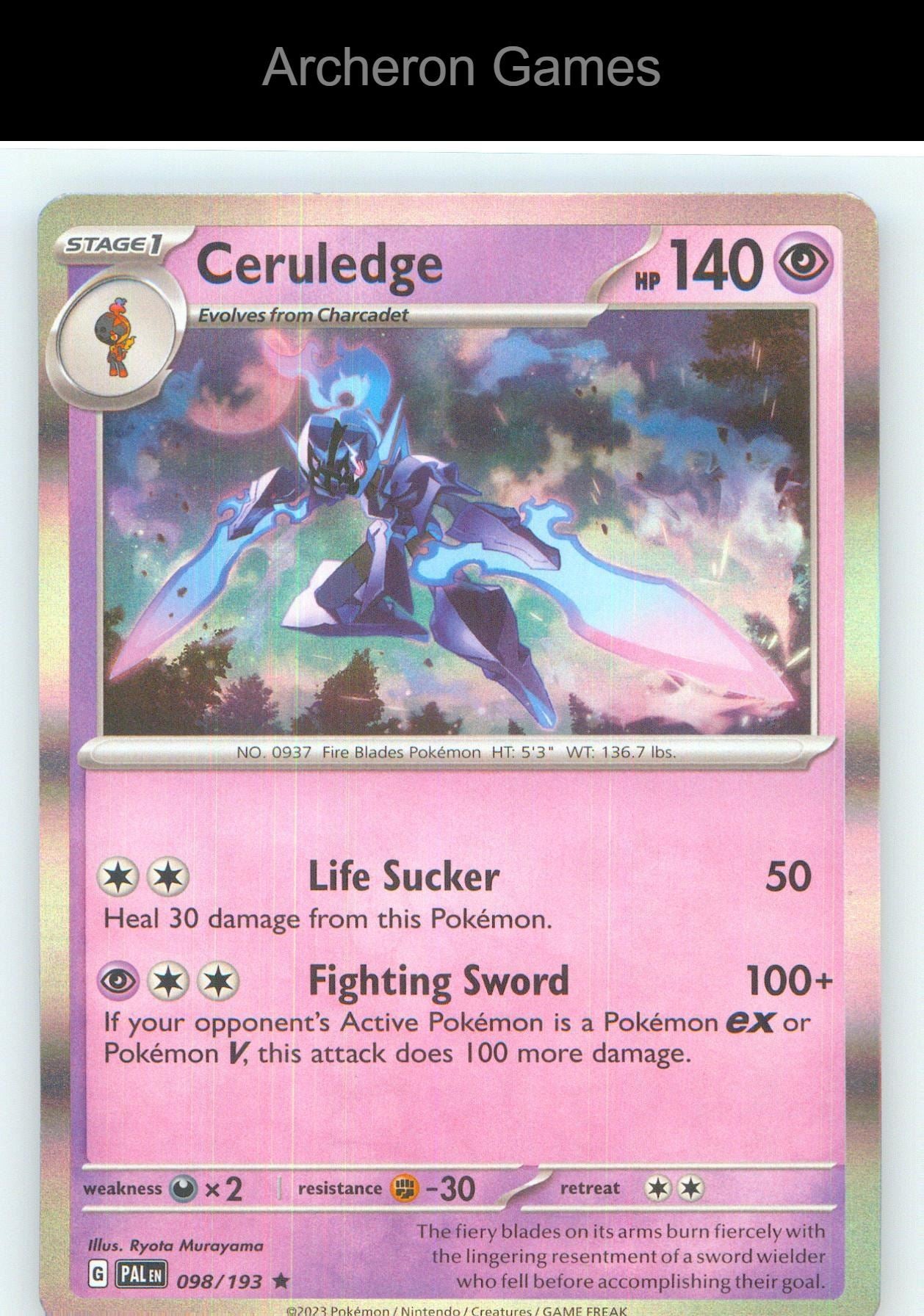 Pokemon Card Ceruledge PAL 098/193 R Paldea Evolved Holo
