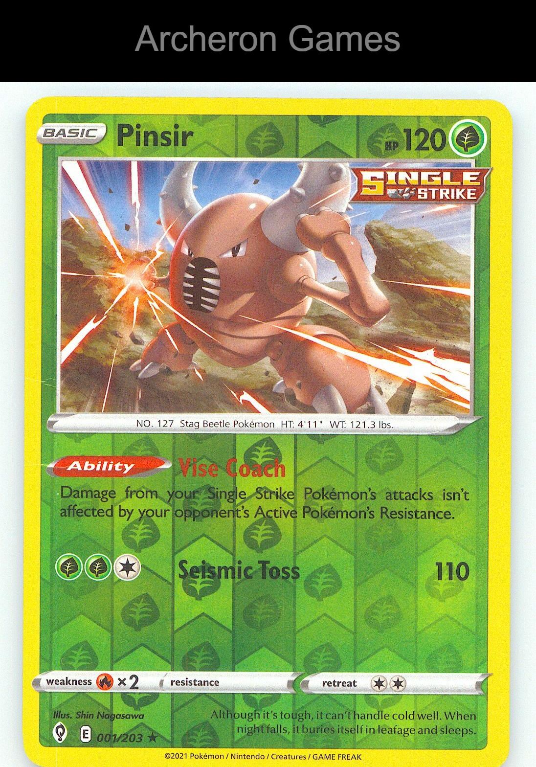 Pokemon Card Pinsir EVS 001/203 R Evolving Skies Reverse Holo