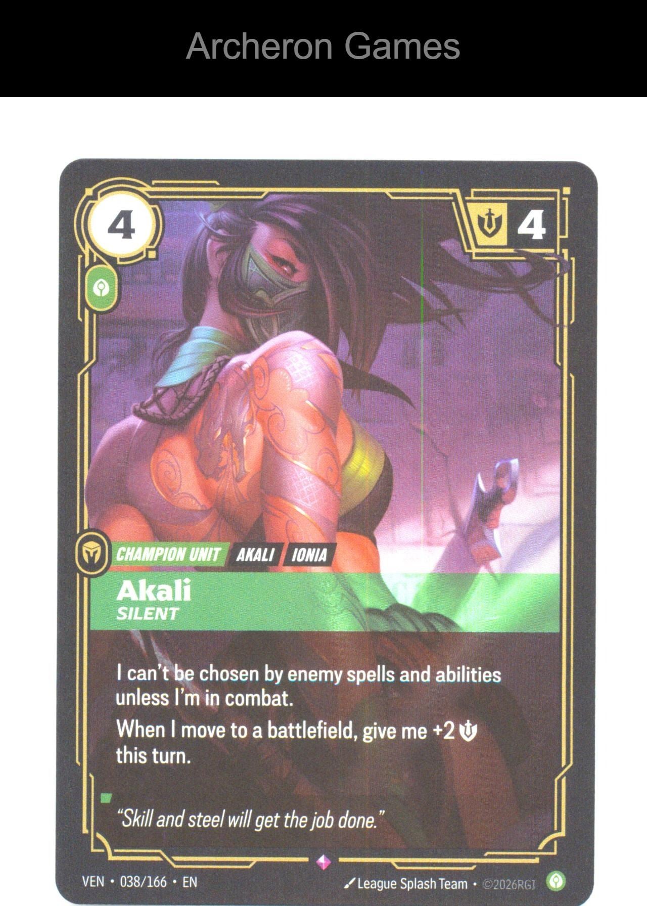 Akali - Silent VEN 038/166 R Vendetta Riftbound Card Foil