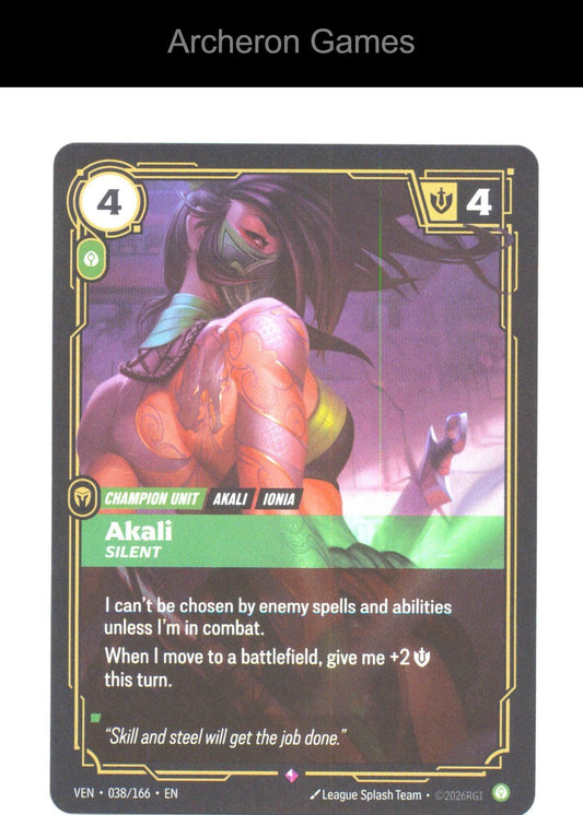 Akali - Silent VEN 038/166 R Vendetta Riftbound Card Foil