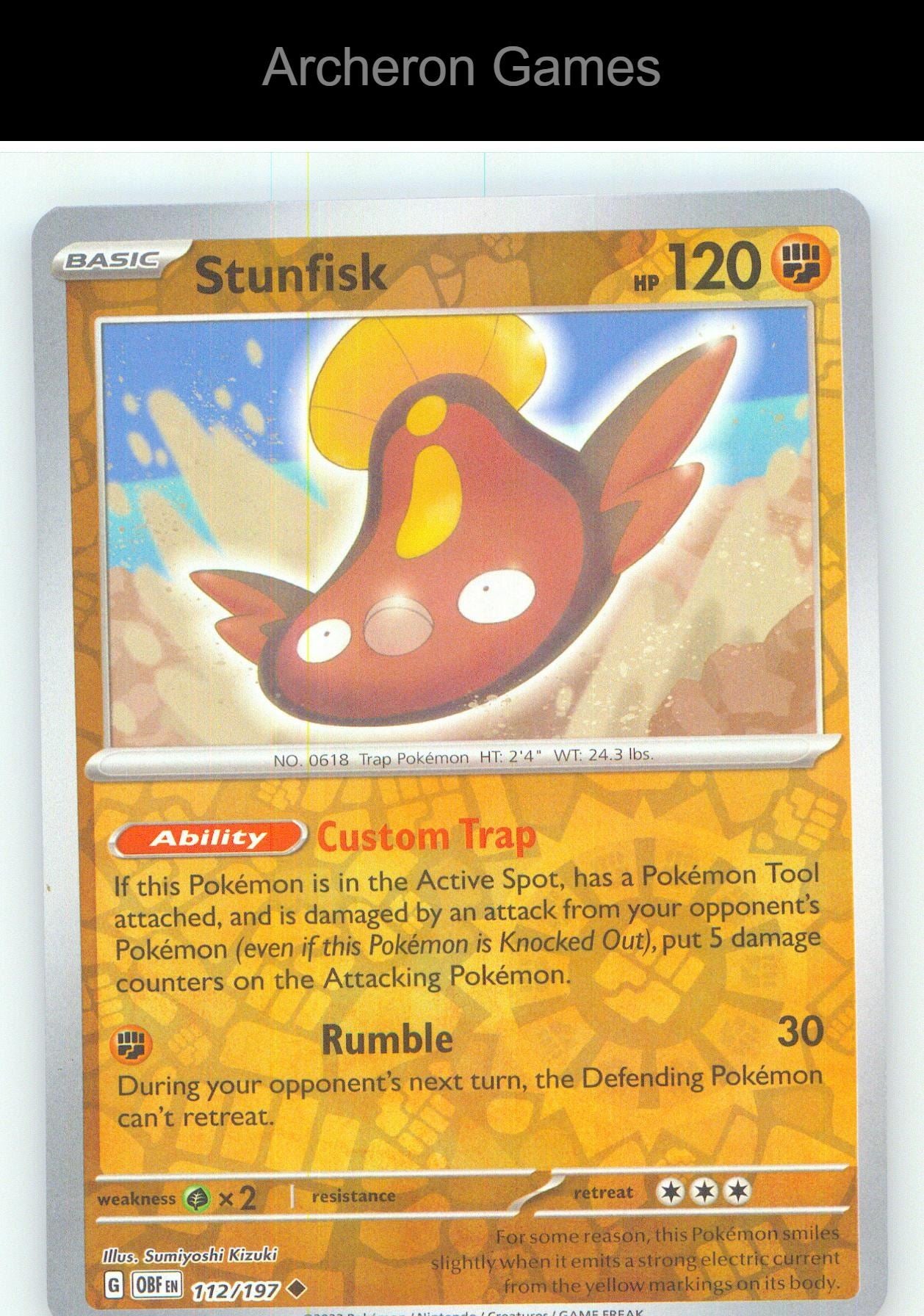 Pokemon Card Stunfisk OBF 112/197 UC Obsidian Flames Reverse Holo