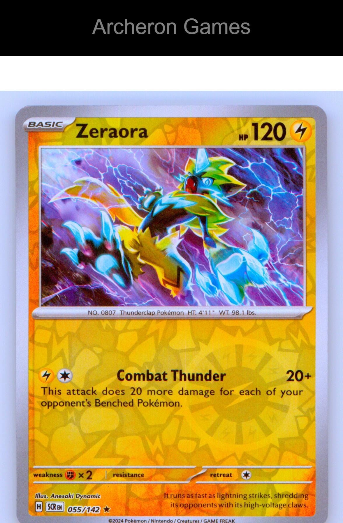 Pokemon Card Zeraora SCR 55/142 R Stellar Crown Reverse Holo