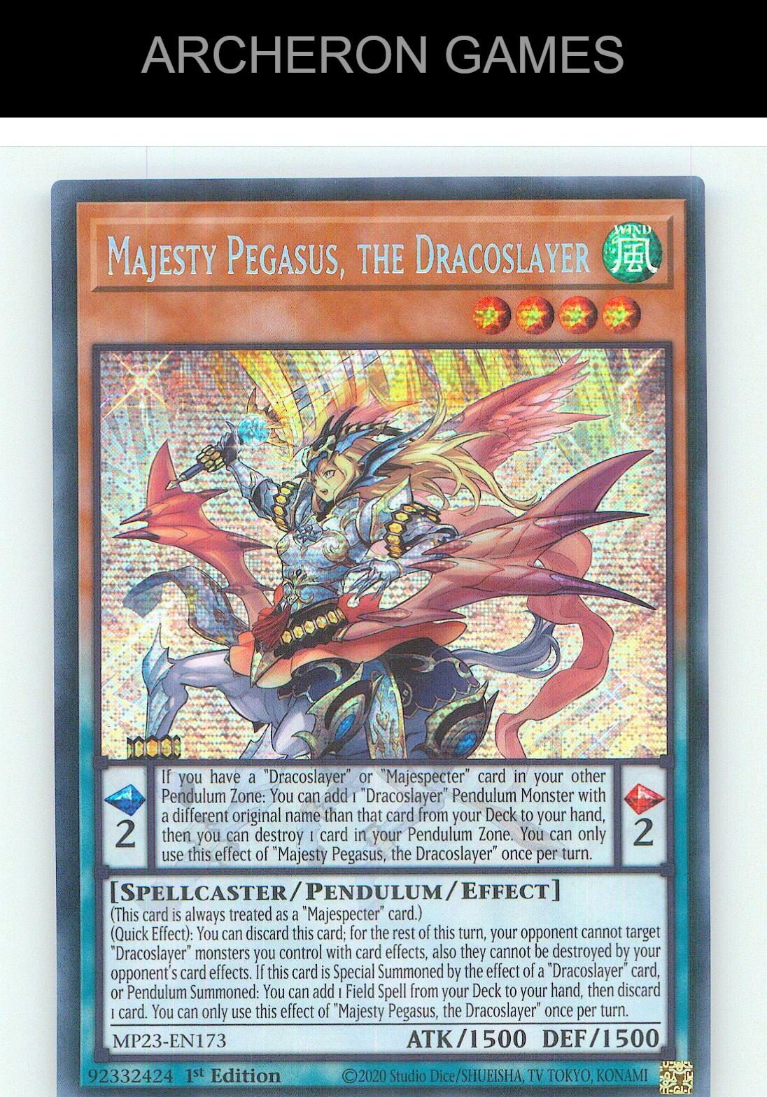 Majesty Pegasus, the Dracoslayer Prismatic Secret Rare YUGIOH Card 1st Edition