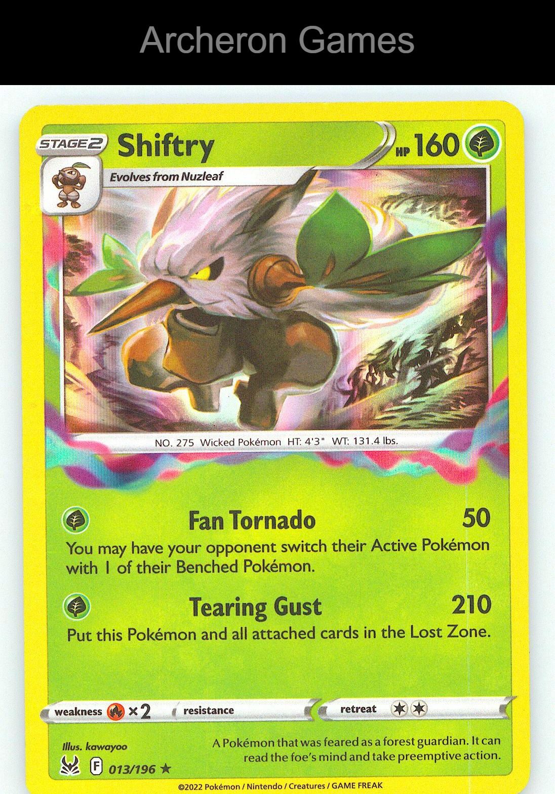 Pokemon Card Shiftry LOR 013/196 Line Holo R Lost Origin