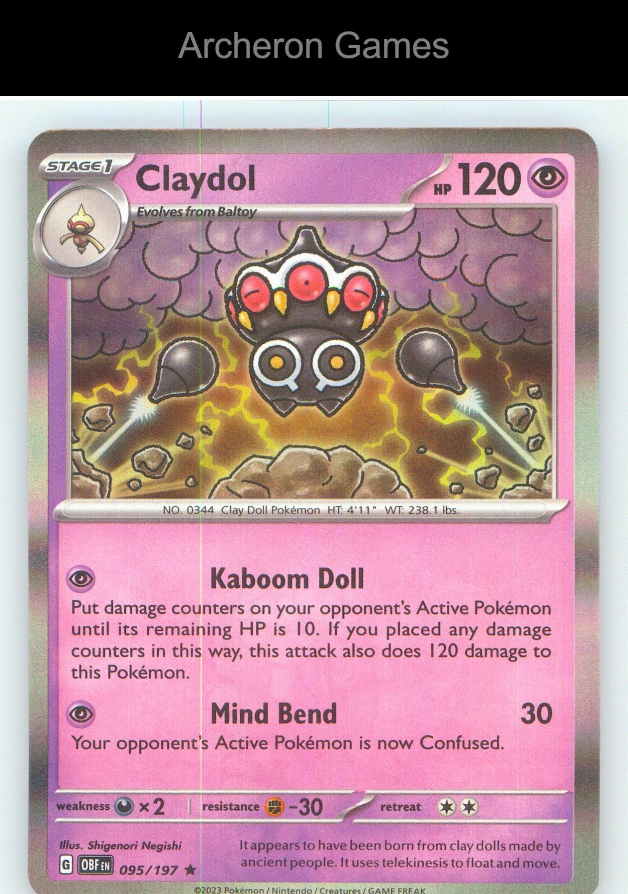 Pokemon Card Claydol OBF 095/197 R Obsidian Flames Holo