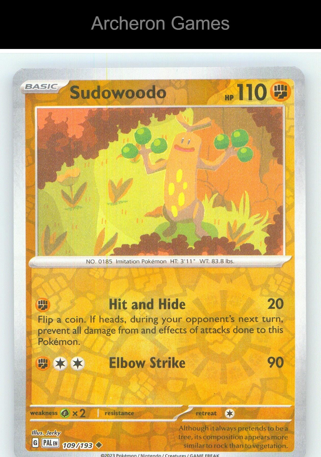 Pokemon Card Sudowoodo PAL 109/193 UC Paldea Evolved Reverse Holo