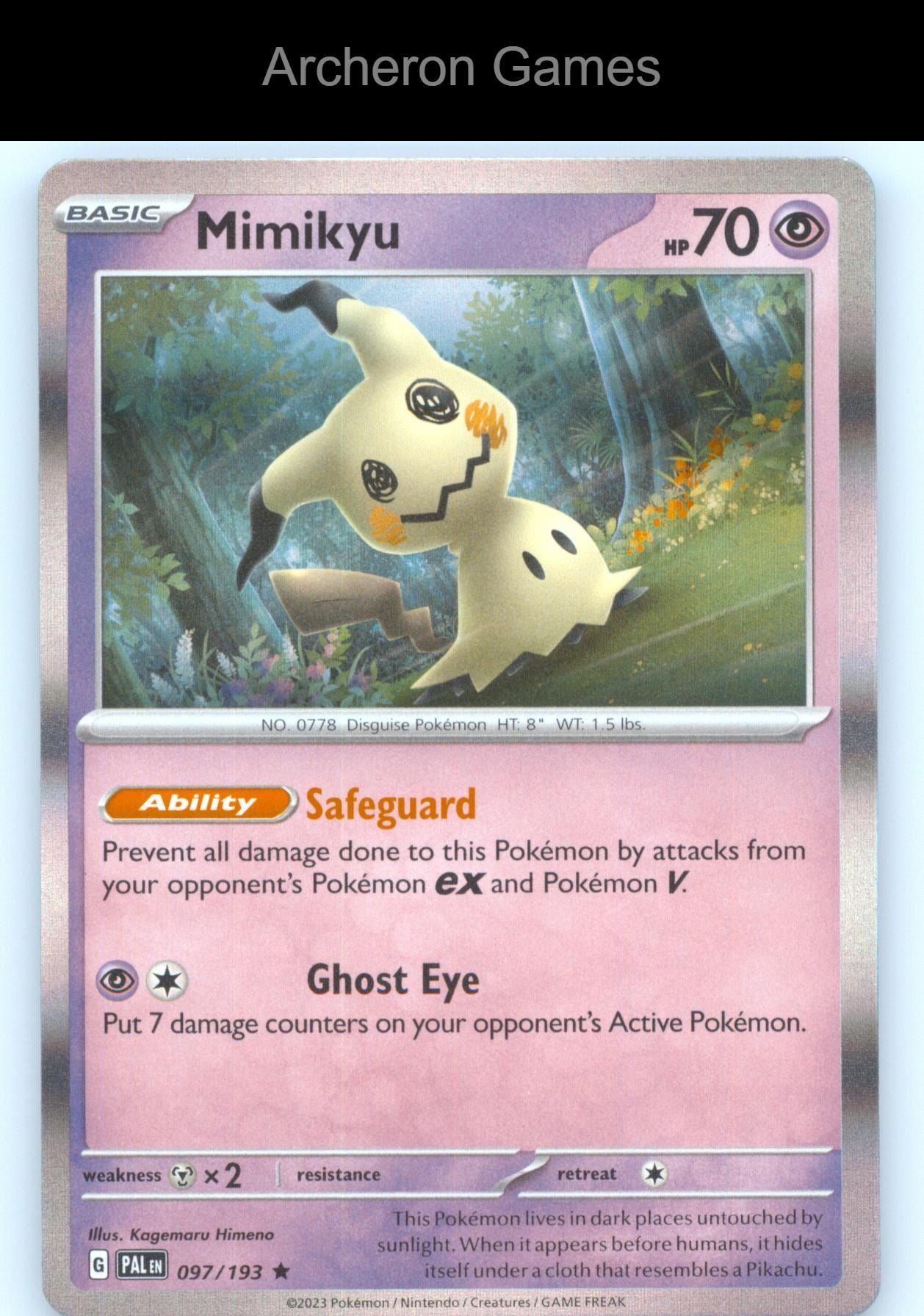 Pokemon Card Mimikyu PAL 097/193 R Paldea Evolved Holo
