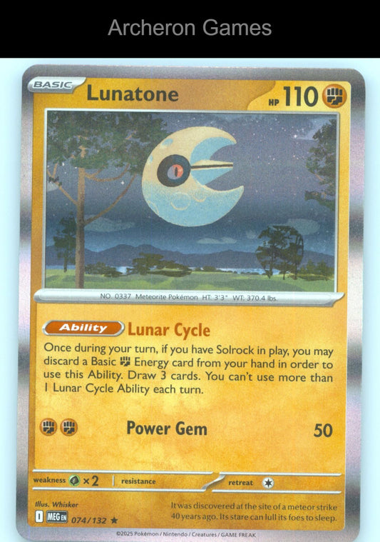 Pokemon Card Lunatone MEG 074/132 R Mega Evolution Holo