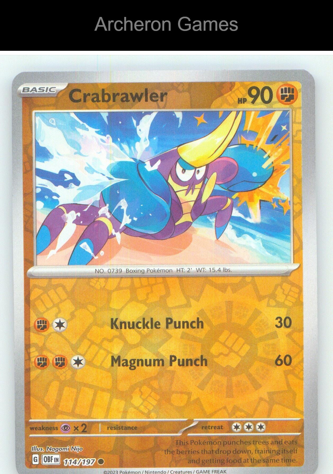 Pokemon Card Crabrawler OBF 114/197 C Obsidian Flames Reverse Holo