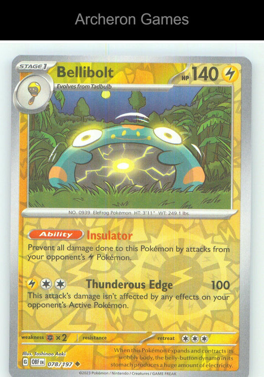 Pokemon Card Bellibolt OBF 078/197 UC Obsidian Flames Reverse Holo