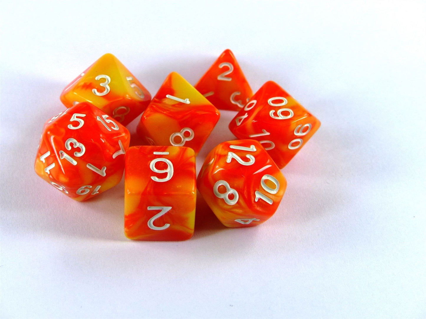 Sunset Blaze Orange - DICE Set of 7 - Dnd D&D Dungeons Dragons #KG