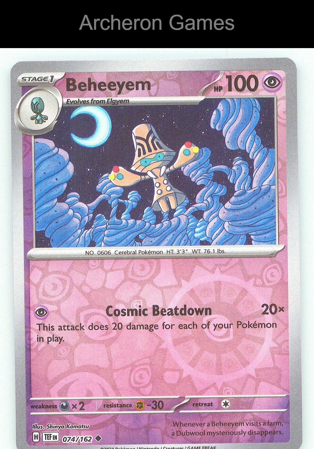 Pokemon Card Beheeyem TEF 074/162 UC Temporal Forces Reverse Holo