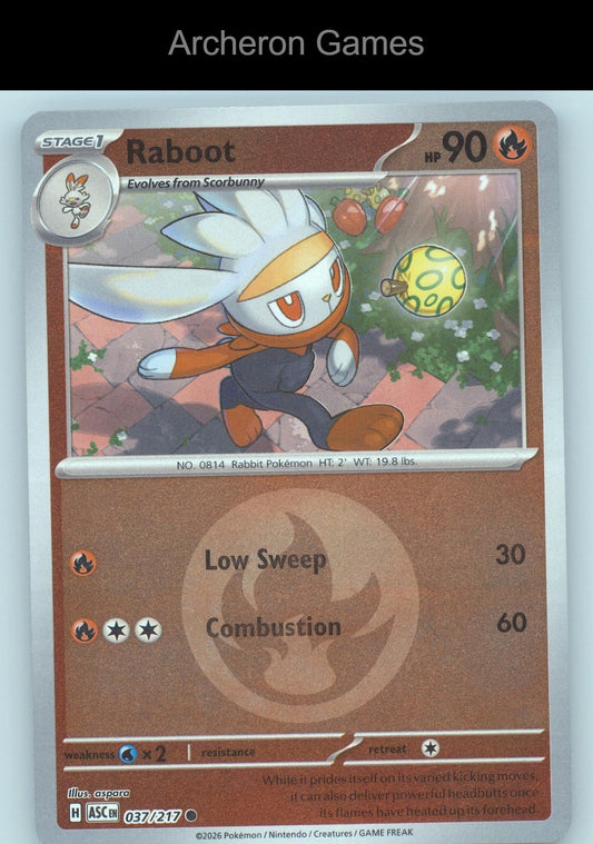 Pokemon Card Raboot (Energy Symbol Pattern) ASC 037/217 Ascended  Holo