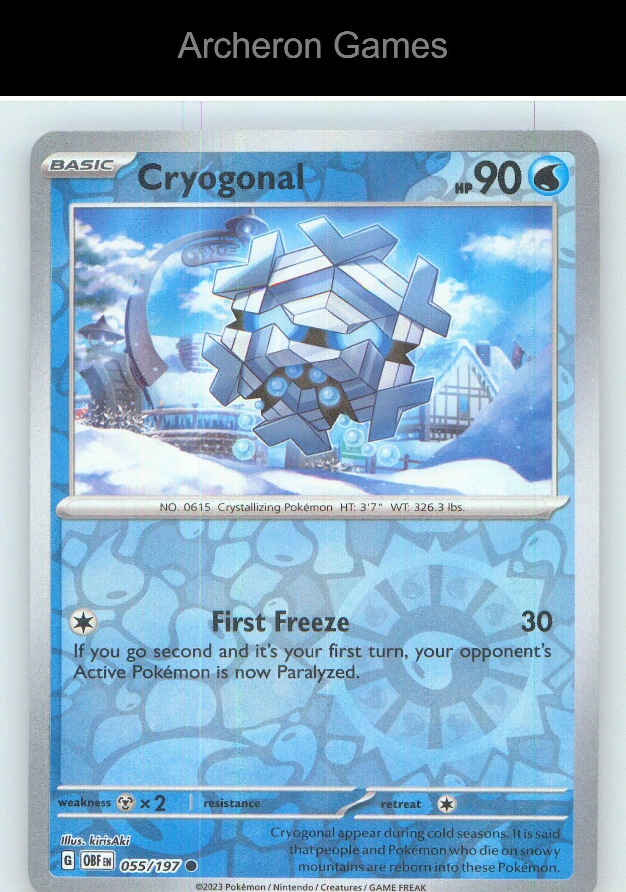 Pokemon Card Cryogonal OBF 055/197 C Obsidian Flames Reverse Holo