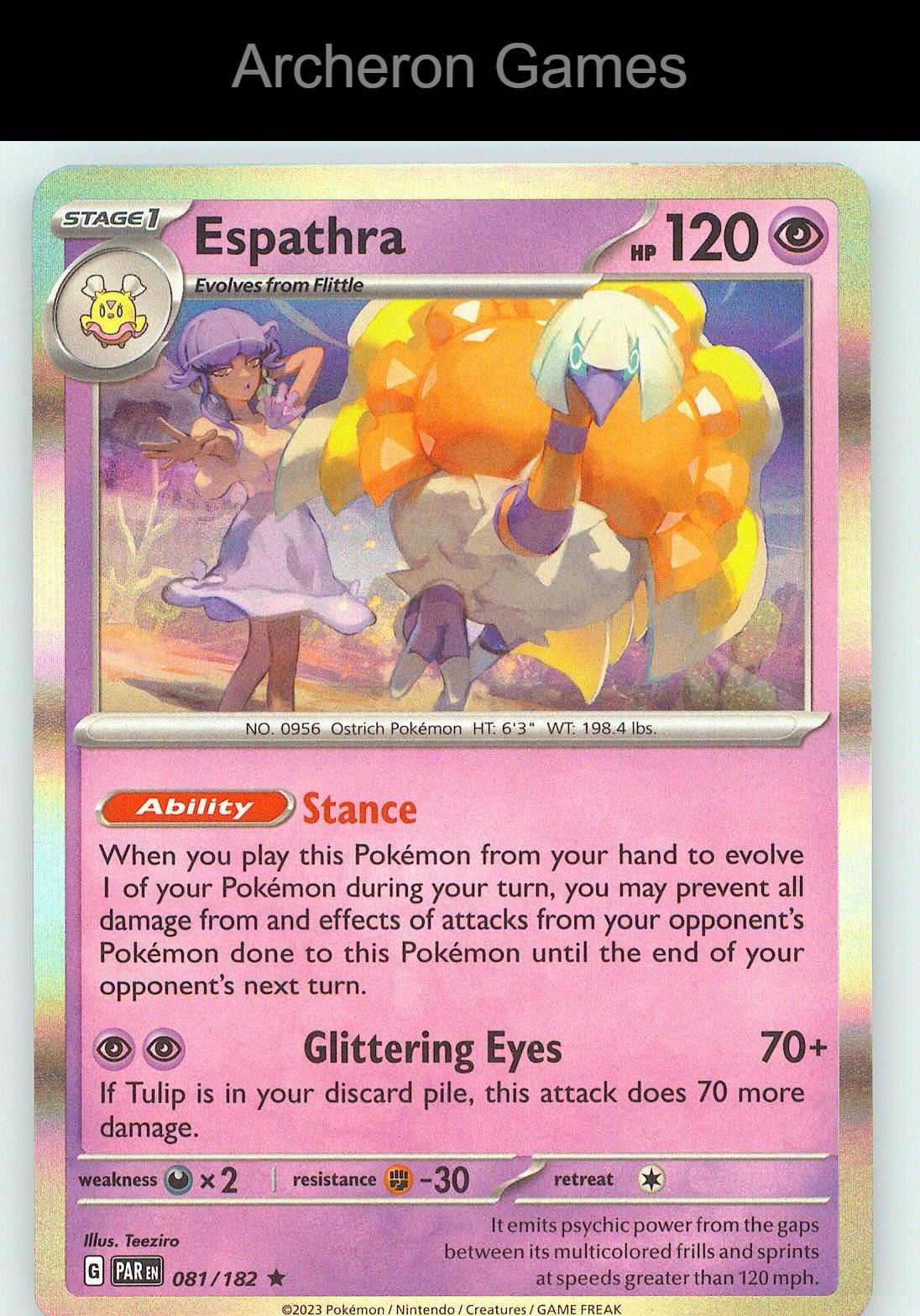 Pokemon Card Espathra PAR 081/182 R Paradox Rift Holo