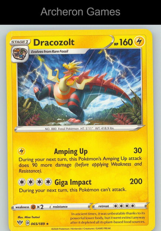 Pokemon Card Dracozolt DAA 065/189 R Darkness Ablaze