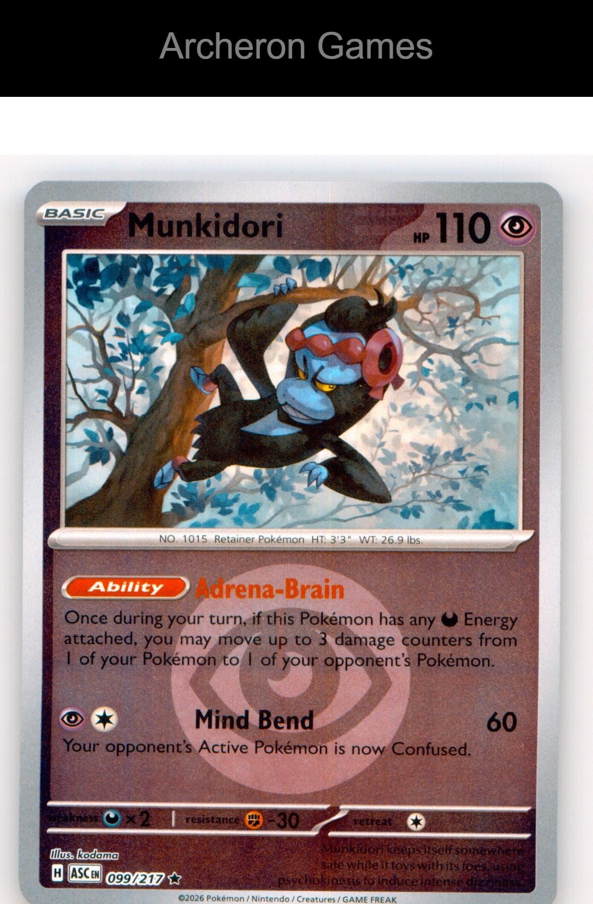 Pokemon Card Munkidori (Energy Symbol Pattern) ASC 099/217  Reverse Holo