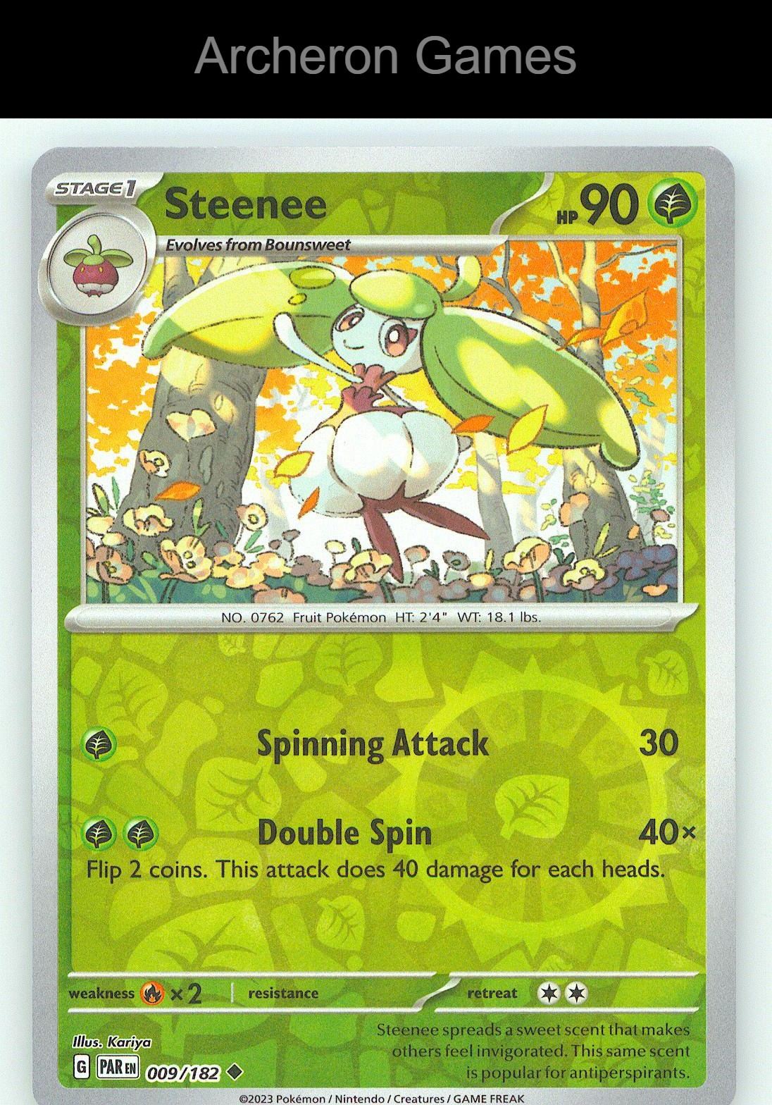 Pokemon Card Steenee PAR 009/182 UC Paradox Rift Reverse Holo