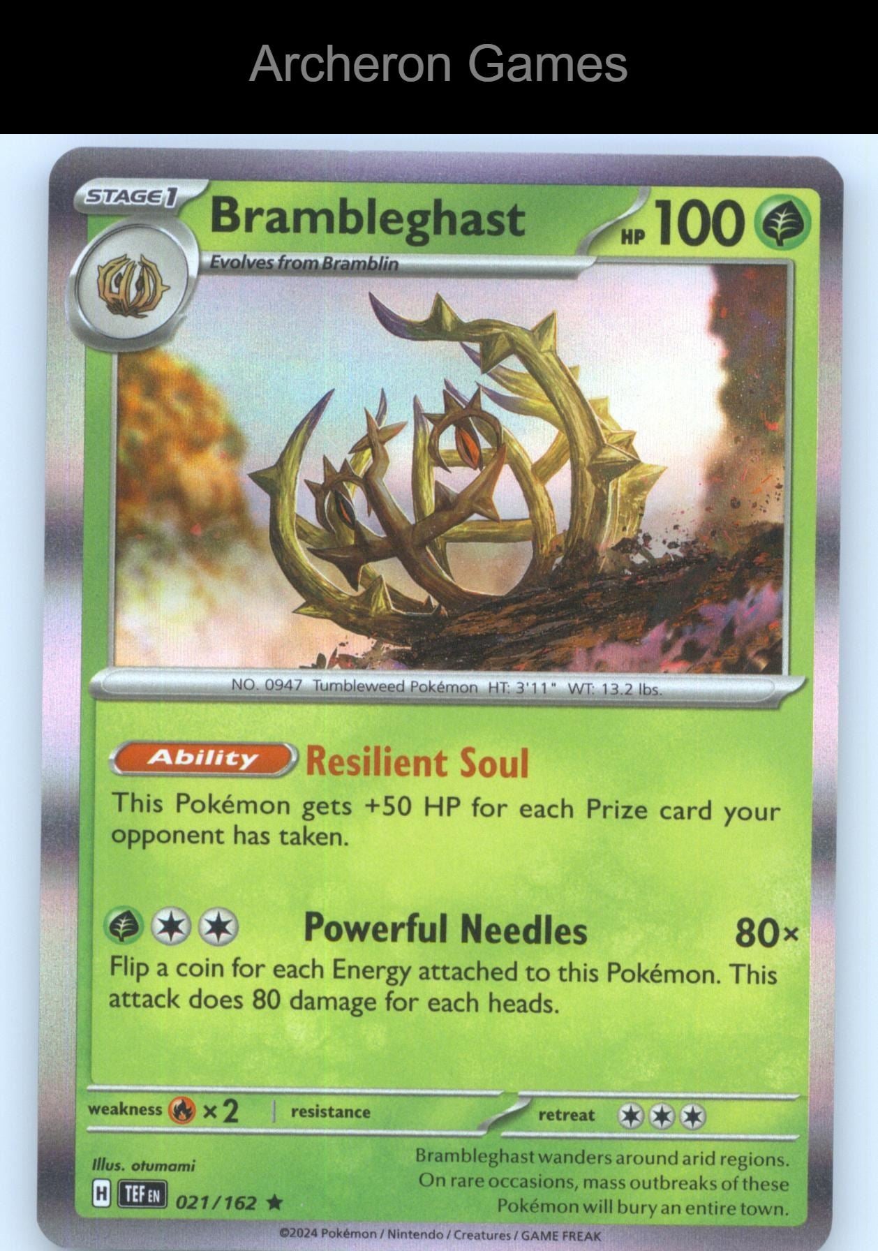 Pokemon Card Brambleghast TEF 021/162 R Temporal Forces Holo