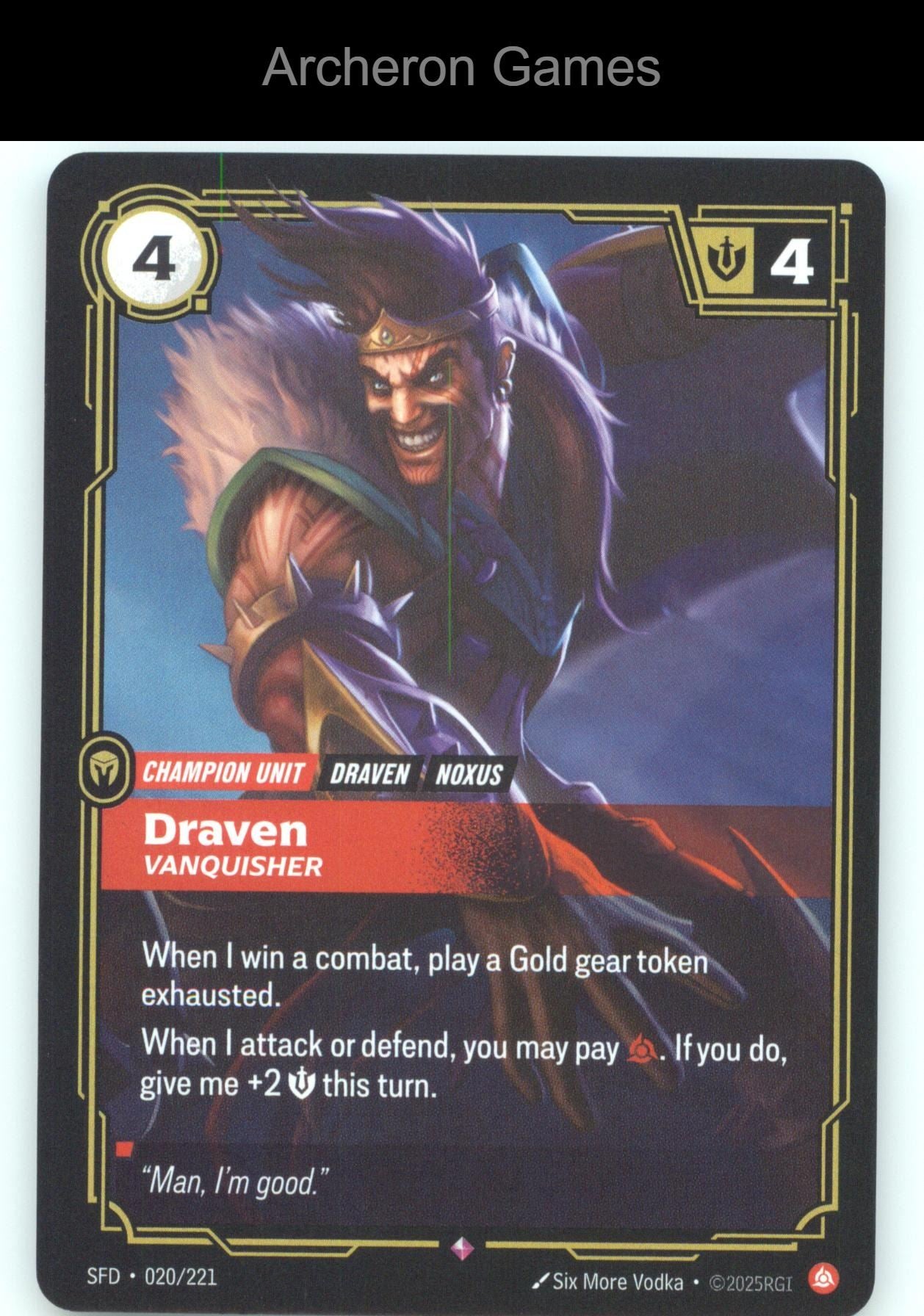 Draven - Vanquisher SFD 020/221 R  Card Spiritforged