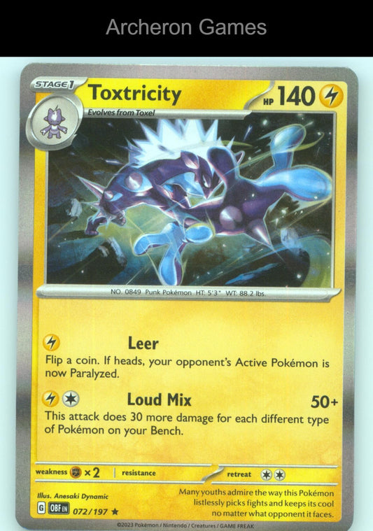 Pokemon Card Toxtricity OBF 072/197 R Obsidian Flames Holo