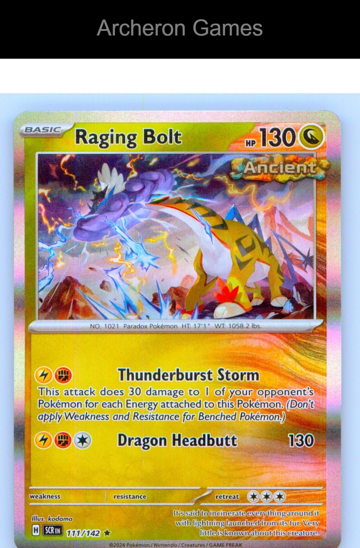Pokemon Card Raging Bolt SCR 111/142 R Stellar Crown Holo