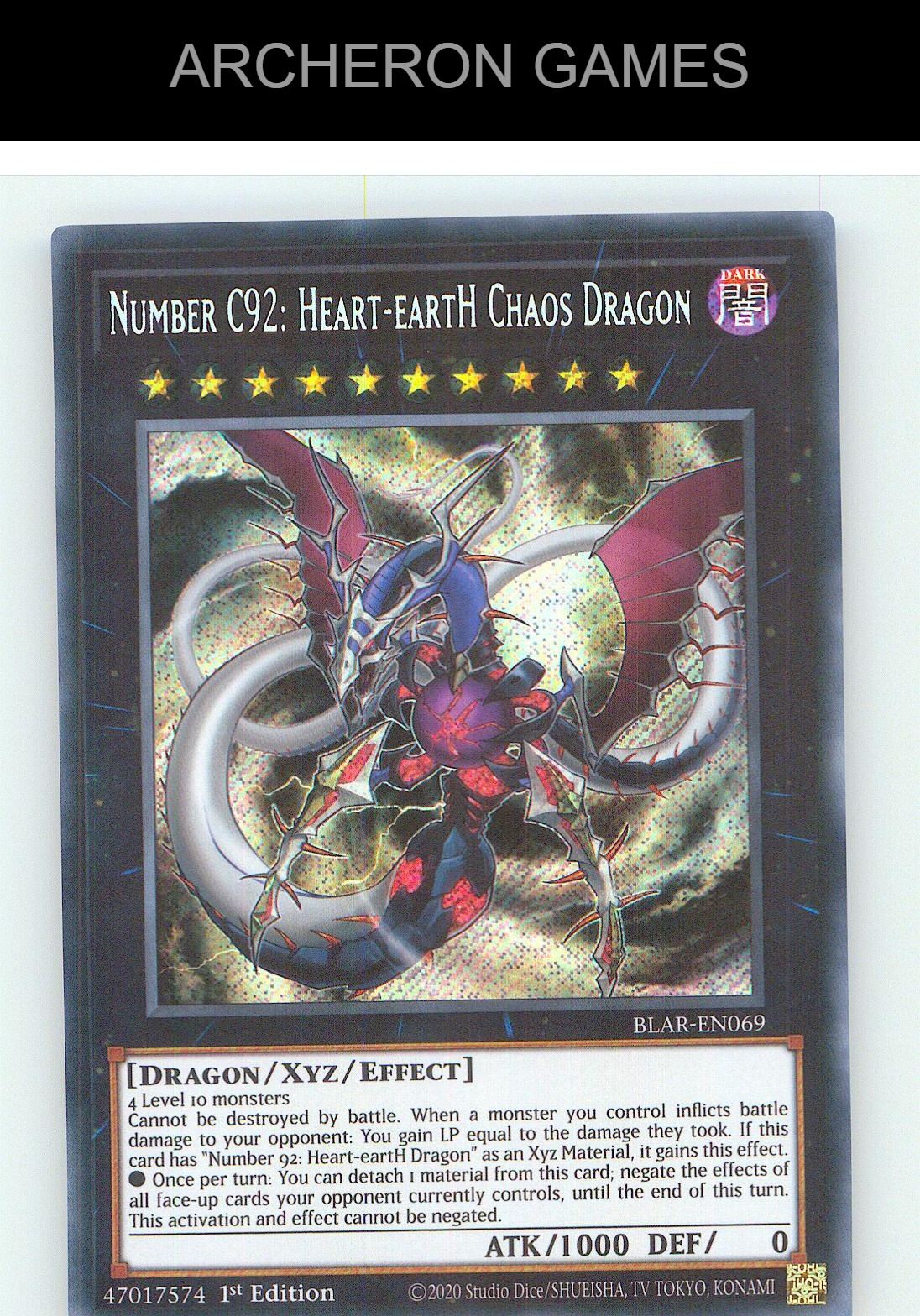 Number C92: Heart-eartH Chaos Dragon SEC YUGIOH Card 1st Edition