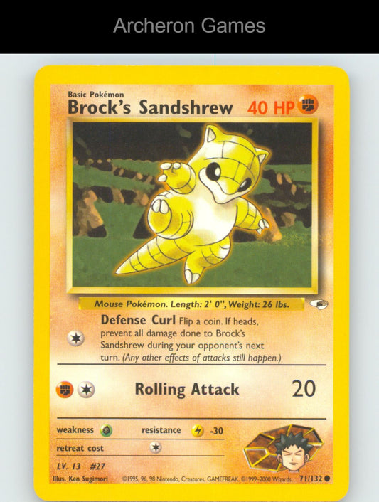 Pokemon Card Brock's Sandshrew G1 71/132 C Gym Heroes Unlimited