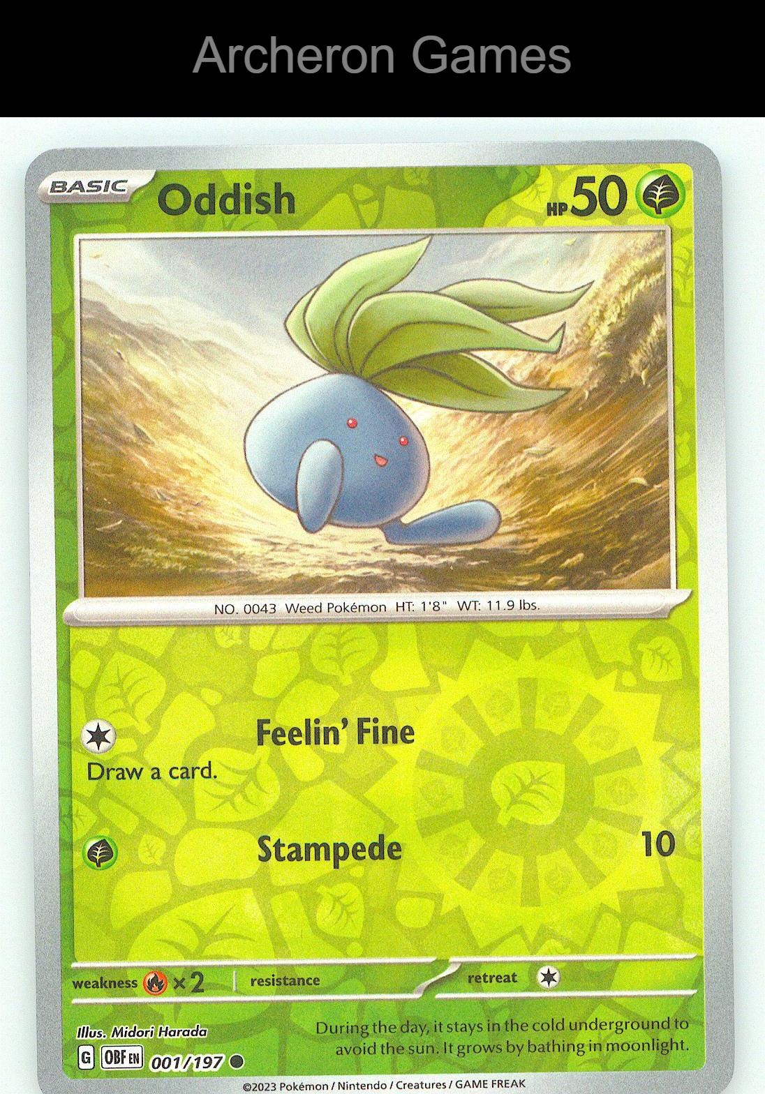 Pokemon Card Oddish OBF 001/197 C Obsidian Flames Reverse Holo